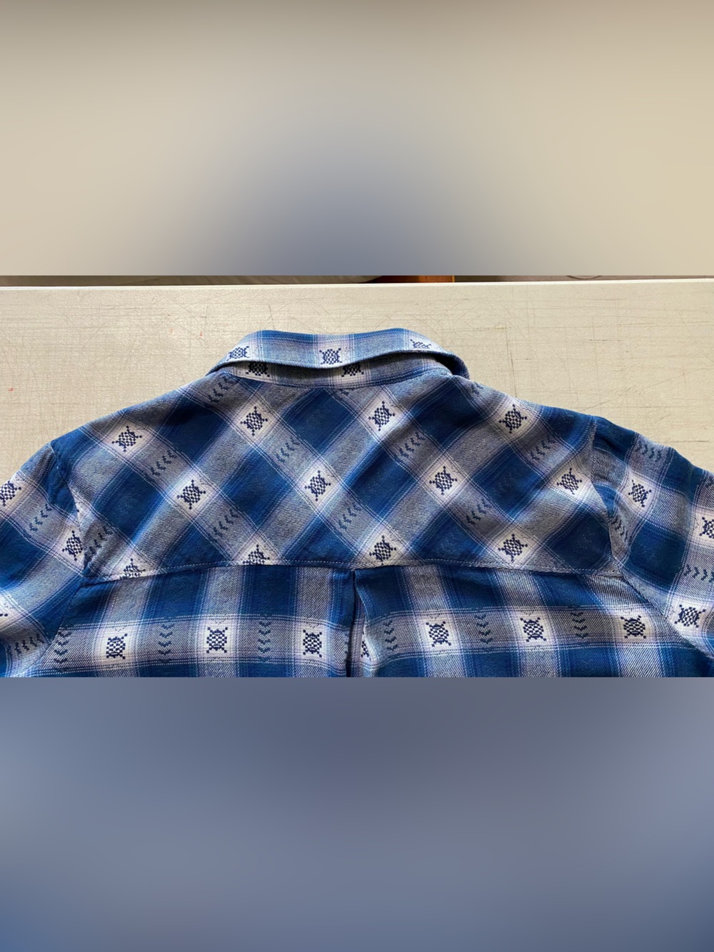 MUDD Y2K western Boho grunge, blue and white plaid shirt - Picture 8 of 13